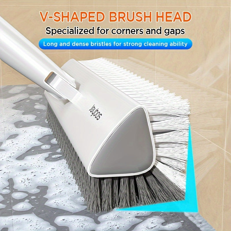 Joybos 52. 4" Heavy-Duty Double-Sided Floor Scrub Brush with V-Shaped Triangle Head - Stiff Bristles for Deep Cleaning Corners, Gaps, Patio, Bathroom, Kitchen & Tile Surfaces, Ergonomic Handle for Easy Storage