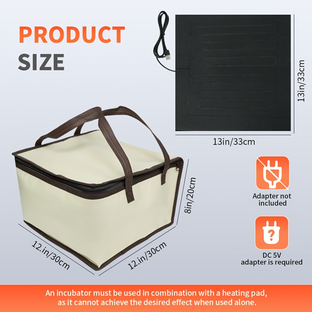 USB-Powered Bread Proofing Box with Carry Bag - Foldable Zippered Dough Fermenter Suitable for Pizza, Yogurt & Sourdough Starter, Portable Yeast Proofing Container for, USB Operation (No Batteries Required)