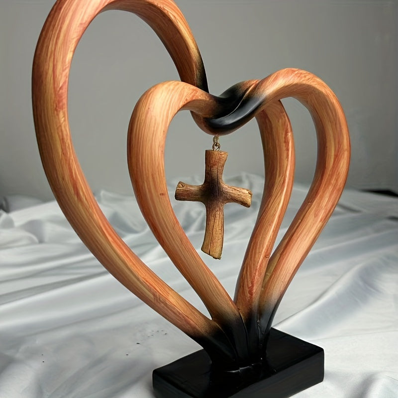 Love Wood Grain Cross Ornaments, Modern Simple Resin Love Cross Mother's Day Valentine's Day Gift, Suitable for Home or Office Desktop Decoration