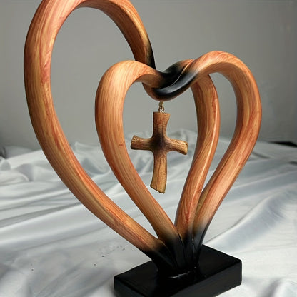 Love Wood Grain Cross Ornaments, Modern Simple Resin Love Cross Mother's Day Valentine's Day Gift, Suitable for Home or Office Desktop Decoration