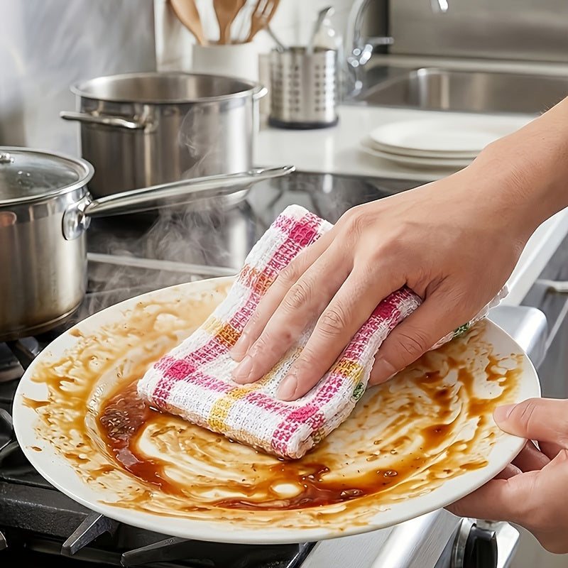 Kitchen Dish Cloths Set 12 Pcs – Super Absorbent Waffle Weave Dishwashing & Scrubbing Towels, Christmas Holiday Plaid Pattern, Assorted Colors, 12x12 Inch Reusable Cleaning Cloths