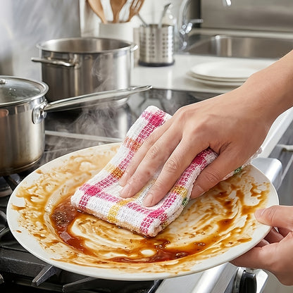 Kitchen Dish Cloths Set 12 Pcs – Super Absorbent Waffle Weave Dishwashing & Scrubbing Towels, Christmas Holiday Plaid Pattern, Assorted Colors, 12x12 Inch Reusable Cleaning Cloths