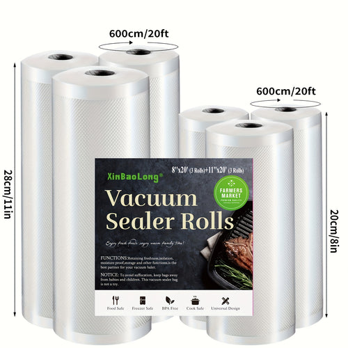 6pcs Combination Pack Of 20 Foot Large Roll Vacuum Sealed Bags Without Bisphenol A, Co Extruded Diamond Patterned Vacuum Film Bags, Vacuum Preservation Bags, Patterned Film Food Packaging Bags Suitable for Kitchens And Restaurants