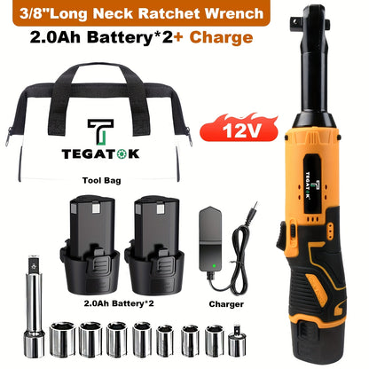 40 Ft-lbs 12V Cordless Ratchet Wrench Set, 3/8" Powerful RotaryTool, Fast Charge, Variable Speed Trigger, 1 Or 2-Pack Lithium-lon Batteries, 7 Sockets for Efficient Tasks, for Valentme's Day Gifts