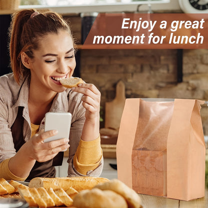 100pcs Bread Bags for Homemade Bread, Sourdough Paper Bread Bags with Window, 50% Thicker 13.7x8.2x3.7in A Large Bakery Bags Used for Storage Bread Cookies & Snacks, 100pcs Cute Sealing Stickers
