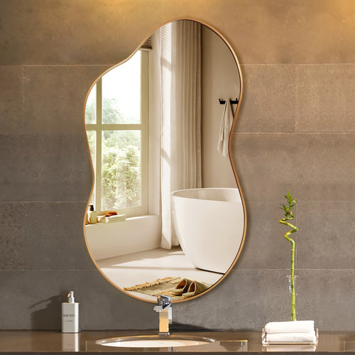 Irregular Wall Mirror - Wall Mirrors Decorative Golden Asymmetrical Mirror Aviation Aluminum Alloy Frame for Bathroom, Bedroom, Living Room, Cloakroom, Entryway