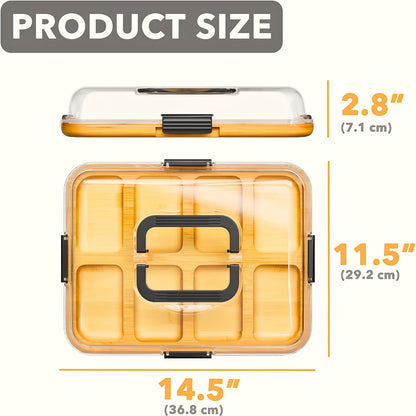 1pc Bamboo Cheese Tray with Transparent Acrylic Lid - Portable Deli Platter for Camping, Parties, Restaurants | Serving Tray for Holiday Appetizers, Charcuterie & Snacks, Party Snack Organizer, Secure Snapon Lid