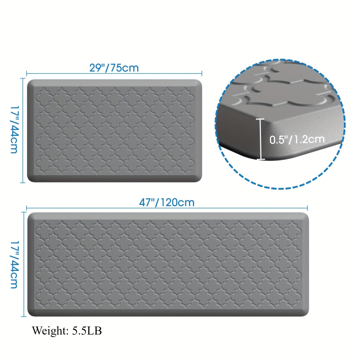 [Non-Slip Kitchen Mats] 2pcs Non-Slip Cushioned Kitchen Mats for Floor | Anti Fatigue Mats for Standing, Office, Sink, Laundry - Grey