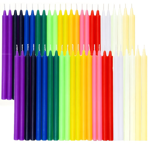 12/24/36/48 Pack Halloween Spell Candles - Unscented Colored Chime Candles (16Cm/ 6.5") Taper for Witchcraft, Altar Decor, Gothic Rituals - Includes Holder for Magic Spells, Prayer & Meditation