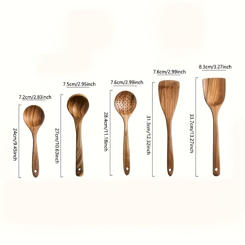 6/10pcs Wooden Kitchen Utensils, Non-Stick Cookware Set, Natural Wooden Spoon, Mixing Spatula And Wok Spatula With Ergonomic Handle, Suitable For Non-stick Pans, Heat-resistant, Easy To Clean And Durable Kitchen Essential Cookware Accessories.