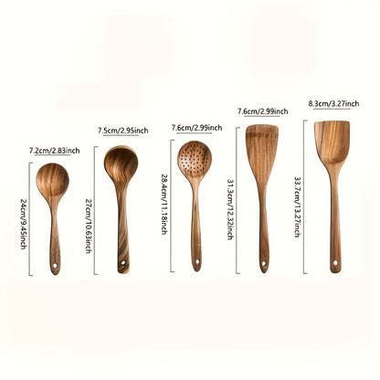 6/10pcs Wooden Kitchen Utensils, Non-Stick Cookware Set, Natural Wooden Spoon, Mixing Spatula And Wok Spatula With Ergonomic Handle, Suitable For Non-stick Pans, Heat-resistant, Easy To Clean And Durable Kitchen Essential Cookware Accessories.