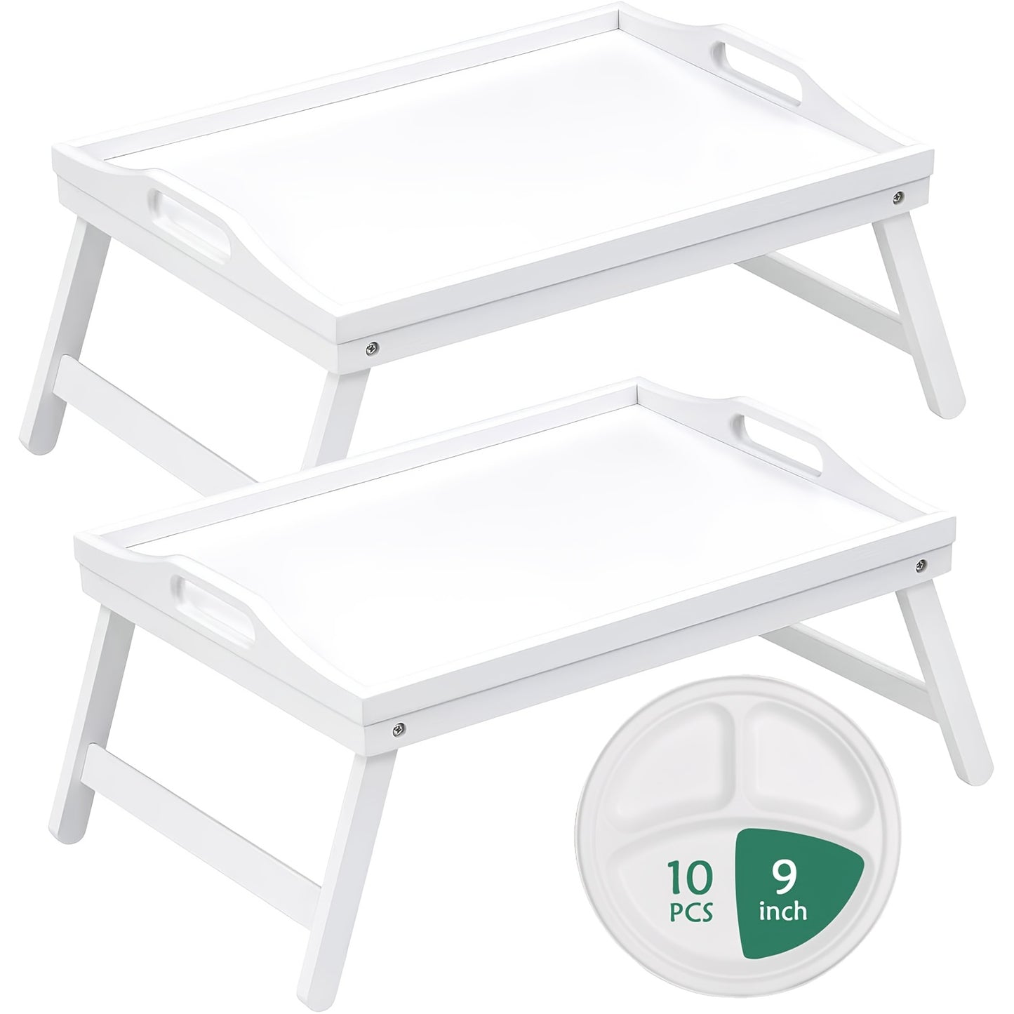 Bamboo Bed Tray Table with Foldable Legs - Breakfast Trays with Handles, Ideal for Eating, Working, Or Snacking - Durable And Stylish, Available In White, Black, Beige, And Brown, 1/2pcs