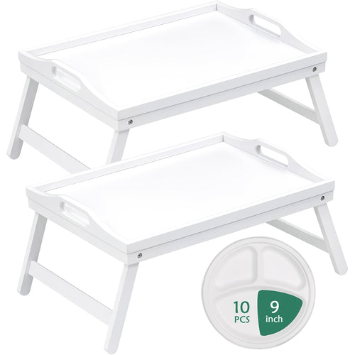 Bamboo Bed Tray Table with Foldable Legs - Breakfast Trays with Handles, Ideal for Eating, Working, Or Snacking - Durable And Stylish, Available In White, Black, Beige, And Brown, 1/2pcs