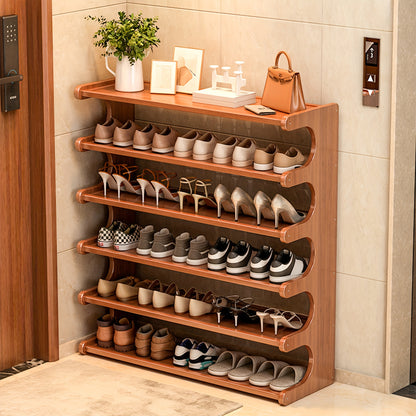 3/5/6 Layers Storage Rack, Bamboo Shoe Rack, Space-Saving Shoe Rack - Multi-Layer, Freestanding Organizer with Wood Grain End for Dorms & Entryways, Easy Assembly, Brown, Christmas Gift