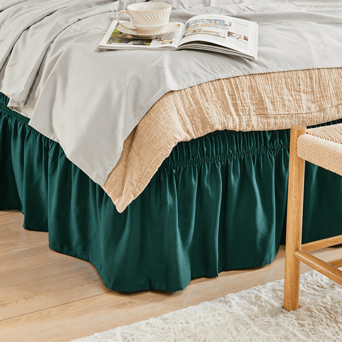 Leafy Sleep Elastic Bed Ruffle, Easy Wrap Around Ruffle, Microfiber Bed Skirt with Adjustable Elastic Belt 15 Inch Tailored Drop, Hotel Quality Bed Skirt, Fade Resistant, Easy Fit, Machine Washable