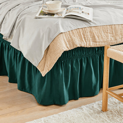 Leafy Sleep Elastic Bed Ruffle, Easy Wrap Around Ruffle, Microfiber Bed Skirt with Adjustable Elastic Belt 15 Inch Tailored Drop, Hotel Quality Bed Skirt, Fade Resistant, Easy Fit, Machine Washable