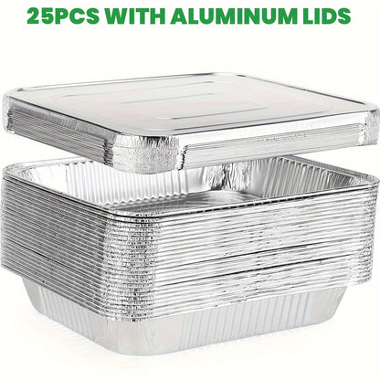 25 Pack Heavy-Duty Disposable Aluminum Pans with Lids - 9x13 Half-Size Baking Sheets, Chafing Trays & Oven Steam Table Pans for roasting, reheating, Cooking - Commercial/ Use (25 Count) | Durable Foil Trays with Covers