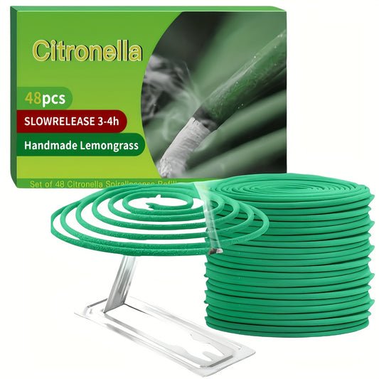 Citronella Incense Coils 48pcs with Holder – Lemongrass Mosquito Repellent for Outdoor Patio Pool Porch Deck Camping Hiking