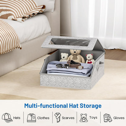 Baseball Cap Organizer for Closet, Large Hat Storage Box with Clear Windows, Sturdy Hat Rack Holder Fits up to 24 Ball Caps, Dustproof Hat Box with Cardboard Inserts for Men& Women