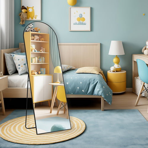 Idle Way 59x16 Arched Full-length Mirror, Vertical or Tilted Full-length Mirror, Aluminum Alloy Thin Frame, Suitable for Mother and Baby Room, Golden or Black