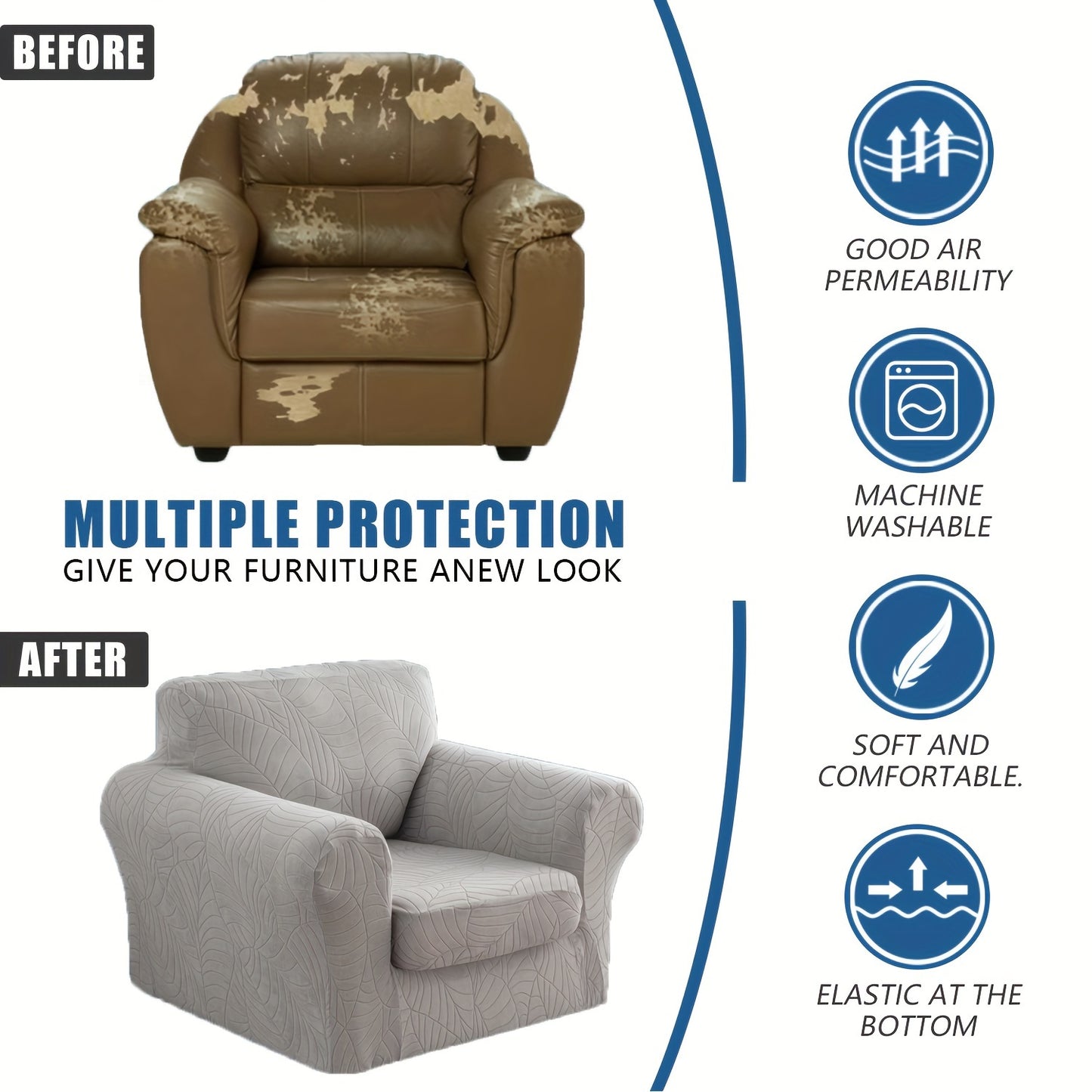 2pcs/Set Leaf Texture Jacquard Armchair Slipcover Stretch Armchair Cover with Seat Cushion Cover, Spandex Non-Slip Elastic Removable And Washable Sofa Cover Couch Slipcover for Home, Hotel, Banquet, Coffee Shop, Dining Room for Home Decor