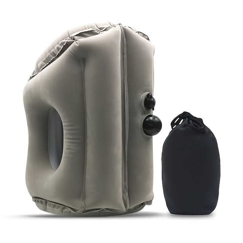 Inflatable Nap Pillow for Neck Support | Portable Air Cushion with Soft Microfiber Cover | Grey | Hand Wash Only | For Aviation, Train, Car, Office