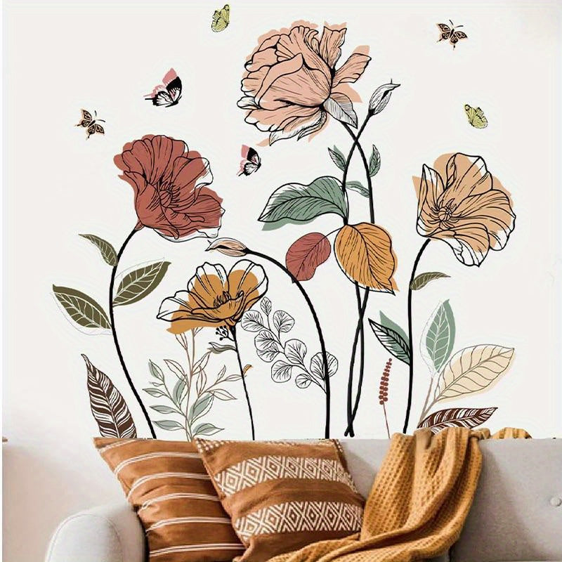 Bohemian Flower Wall Stickers Wildflowers Living Room Bedroom Background Wall Art Deco Self-adhesive Paper Bohemian Flower Wall Stickers, Wildflowers, Fruits and Pasted Wall Art Stickers for Living Room, Bedroom and TV Walls