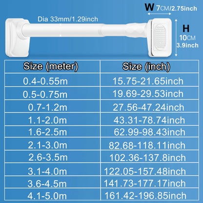 15.75inch - 196.85inch No Drilling Curtain Rail 33Mm Diameter Telescopic Shower Curtain Rod, Extendable Telescopic Rod, Long Adjustable Curtain Rod for Large Windows