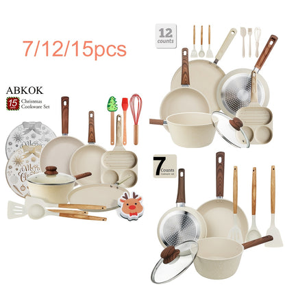 15/12/7pcs POTS And Pans Set, Non-stick Cookware Set, Induction Cookware Non-stick Cooking Set, Including Frying Pan, Pan, Steamer, Silicone Spatula And Tongs, Gifts for Friends Wedding