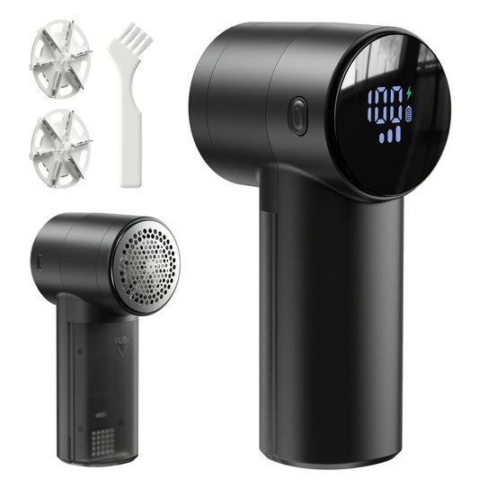 Electric Lint Remover Rechargeable Fabric Shaver 3-Speed Pill Remover Defuzzer with Battery Display Removes Fuzz Pilling from Sweater Blanket Jacket Furniture Couch One-Button Operation Black