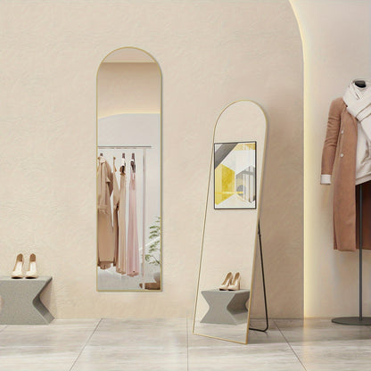 Arched/Rect Full Length Mirror, Full Body Mirror With Stand, Hanging Or Leaning For Wall, Aluminum Alloy Thin Frame Floor Standing For Hotels And Bathrooms