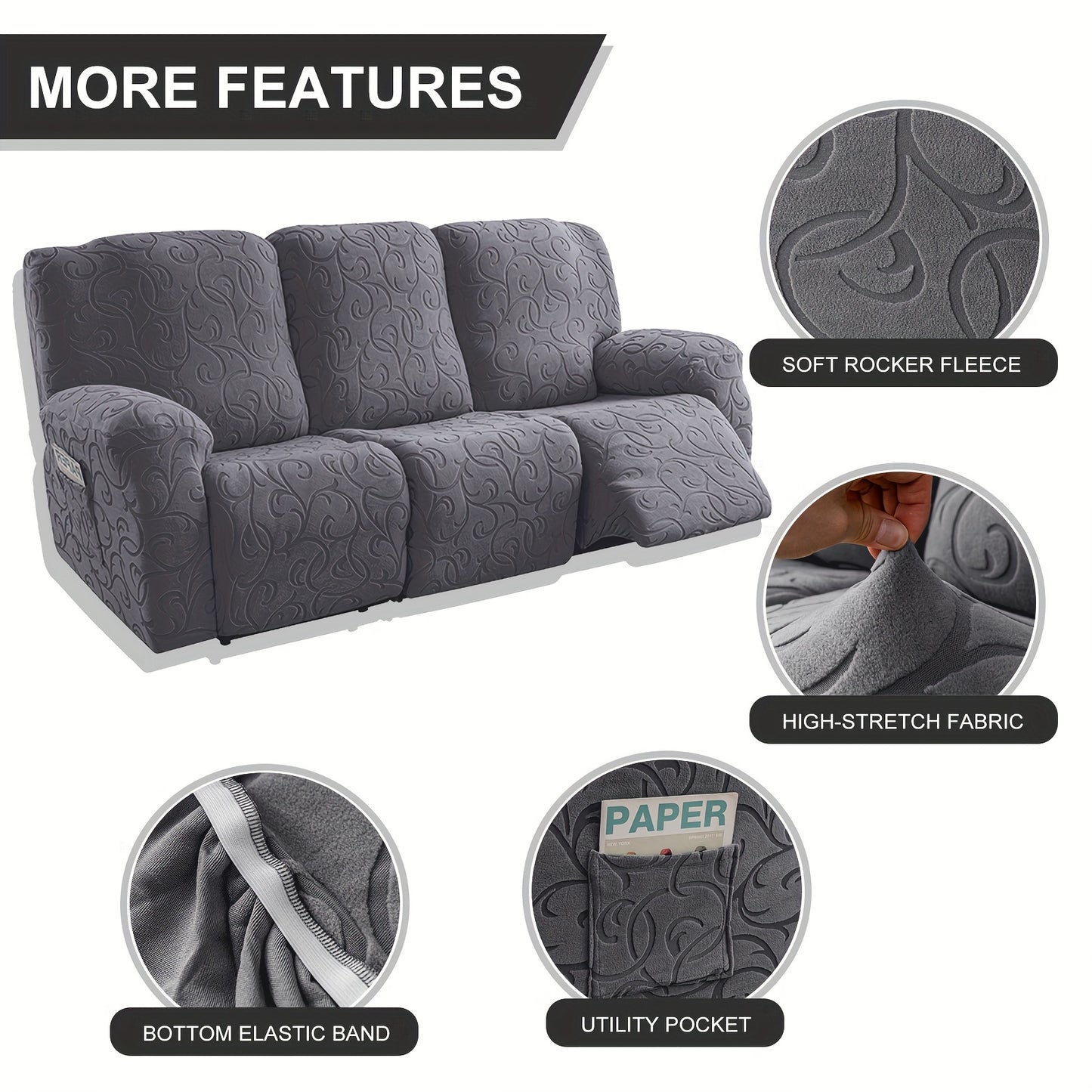 3-Seater Plush Recliner Sofa Cover, High Stretch Thickened Fabric, Machine Washable Easy Care, Wear-Resistant for Living Room Bedroom