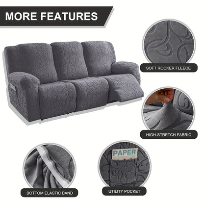 3-Seater Plush Recliner Sofa Cover, High Stretch Thickened Fabric, Machine Washable Easy Care, Wear-Resistant for Living Room Bedroom