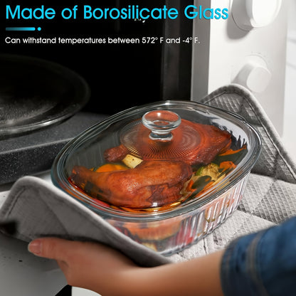 Elegant Glass Casseroles with Lids Set, Ribbed Oval Roaster, Transparent Covered Cookware, Versatile Deep Glass Food Containers, 50oz & 85oz, for Baking, Cooking, Oven & Microwave Safe, with Ideal for Desserts, Chicken, Pasta, for Holidays