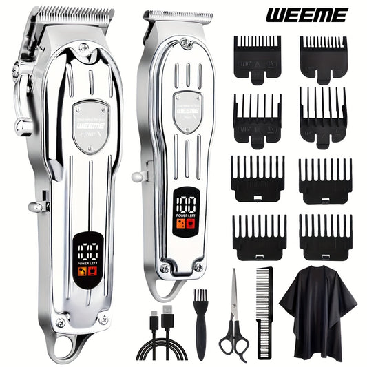 Hair Clipper & Beard Trimmer Combo Set - WEEME 2-in-1 Cordless Rechargeable Electric Hair Cutting Kit for Men, Professional Grooming Set with Trimmer, Father's Day Gift for Men, Golden & Silver