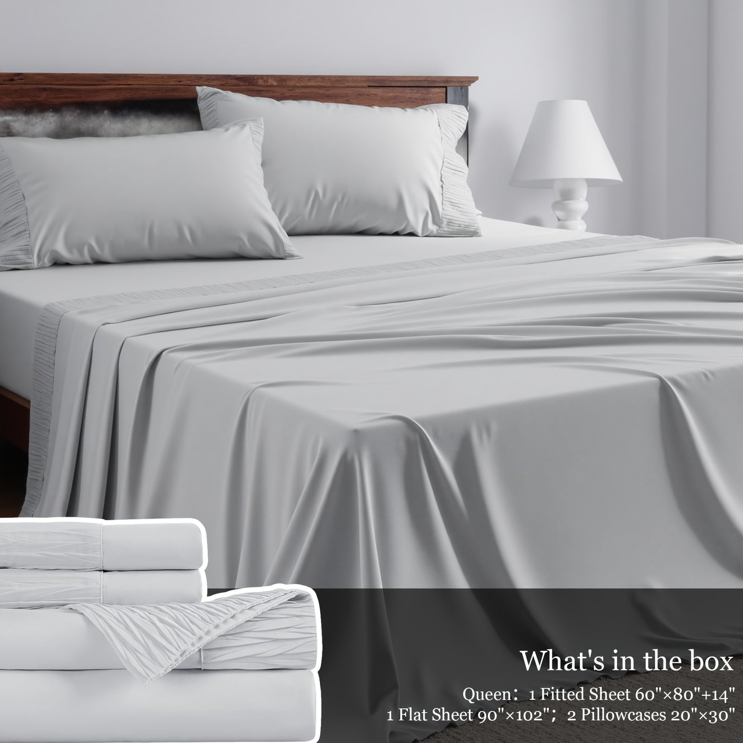 Queen Size 4pcs Sheet Set - Premium Ultra Soft & Breathable Bed Sheets - Cooling Hotel Luxury Bedding Collection - Includes 1 Flat Sheet, 1 Fitted Sheet & 2 Pillowcases - Wrinkle-Free, Easy Care - Cozy Comfort For All Seasons