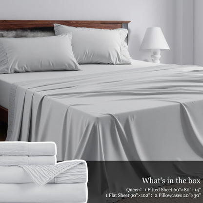 Queen Size 4pcs Sheet Set - Premium Ultra Soft & Breathable Bed Sheets - Cooling Hotel Luxury Bedding Collection - Includes 1 Flat Sheet, 1 Fitted Sheet & 2 Pillowcases - Wrinkle-Free, Easy Care - Cozy Comfort For All Seasons
