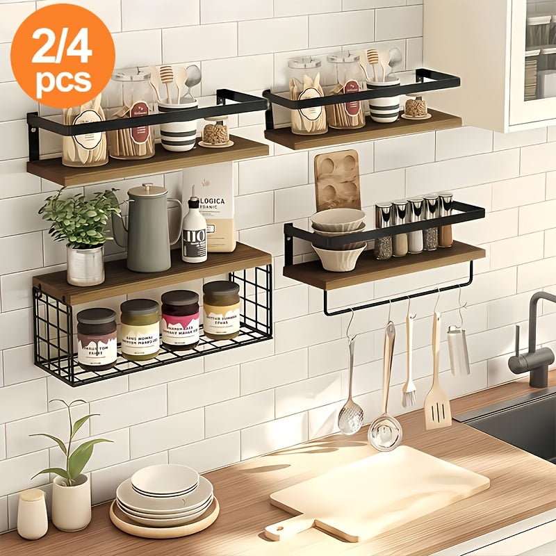 2/4 Iron Wrought Wooden Suspended Shelves, Hard Wood, Iron Frame Fence, Firm And Convenient, Suitable for Vases, Flower POTS, Books, Incense, Candles, Cups, Snacks And Other Sundry Storage.Independence Day/Graduation Gift, Floating Shelves