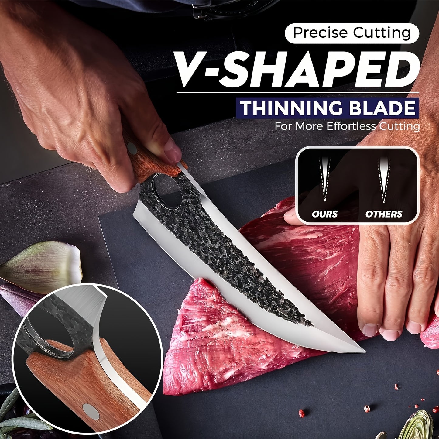 Knife Kitchen Upgraded Viking Knives with Sheath Hand Forged Butcher for Meat Cutting Cooking Sharp Cleaver Chef And Outdoor Camping, BBQ