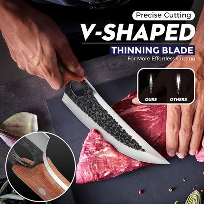 Knife Kitchen Upgraded Viking Knives with Sheath Hand Forged Butcher for Meat Cutting Cooking Sharp Cleaver Chef And Outdoor Camping, BBQ