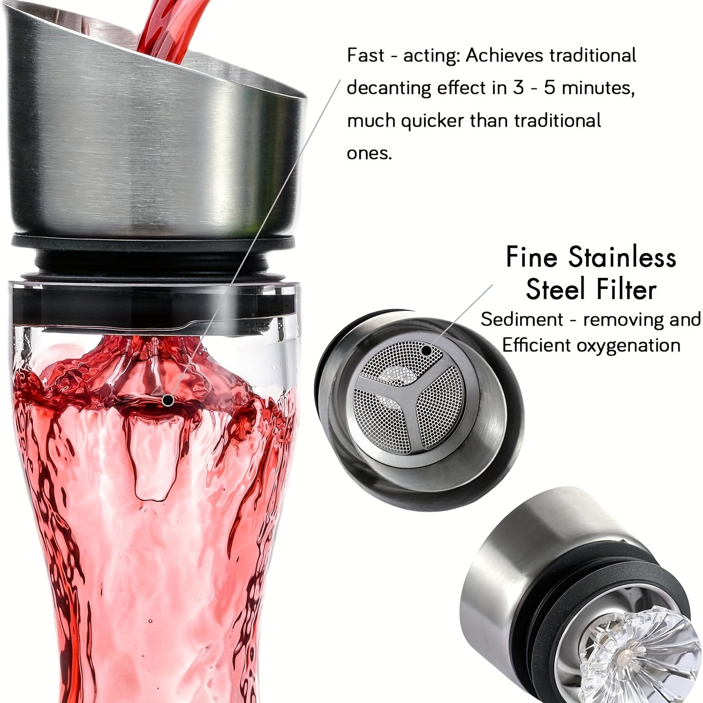 FBL&HM Elegant Red Wine Decanter Aerator Pourer - Made from 100% Hand-Blown, Clear Crystal Glass - Wine Carafe Bottle, a Perfect Gift for Wine Enthusiasts - 33.81oz Capacity