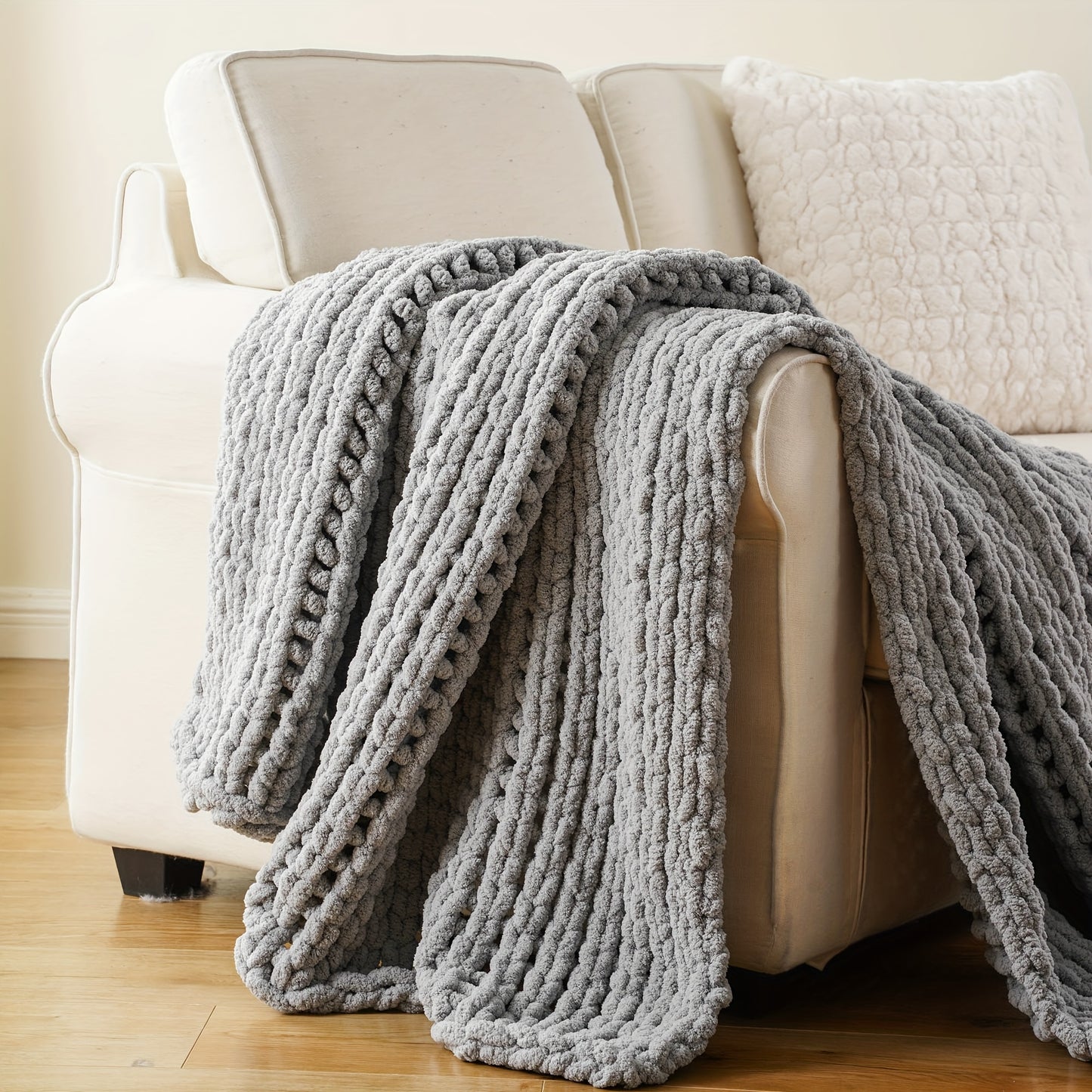 50"x60" Chunky Throw Blanket, Super Warm Soft Chenille Yarn Cable Blankets And Throws Cozy Thick Crochet Blanket for Sofa Bed Couch