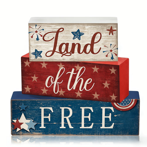 Memorial Patriotic Decorations, 4Th of July Day Tabletop Decorations, Red White Blue Table Decorative Sign for Office Tiered Tray Home Shelf 250Th Anniversary Gift