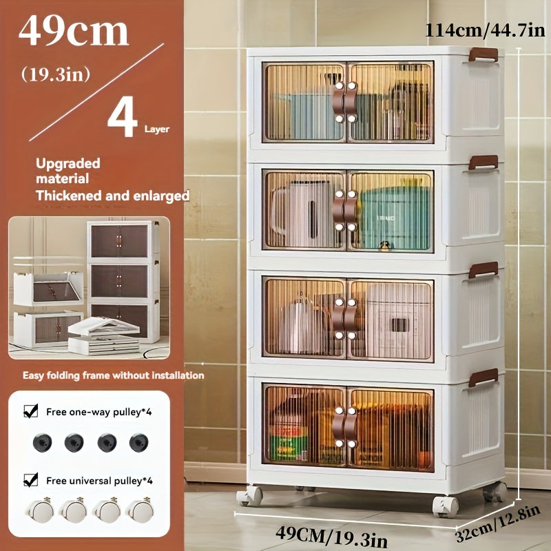 White Foldable Storage Cabinet with a Lid And Stackable Wheels, Measuring 19.29inch/29.53inch, Ideal for Clothes And Bedding. A Space-Saving Wardrobe Suitable for Snacks And, This Durable Organizer Is Perfect for Bedrooms And Game Rooms