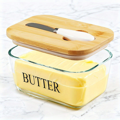 Large Glass Butter Dish with Lid Upgraded The Capacity to Holds 1lb of Butter Butter Keeper with Knife for Countertop and High-quality Seal Kitchen Decor and Gifts for Countertop and Refrigerator Door Shelf