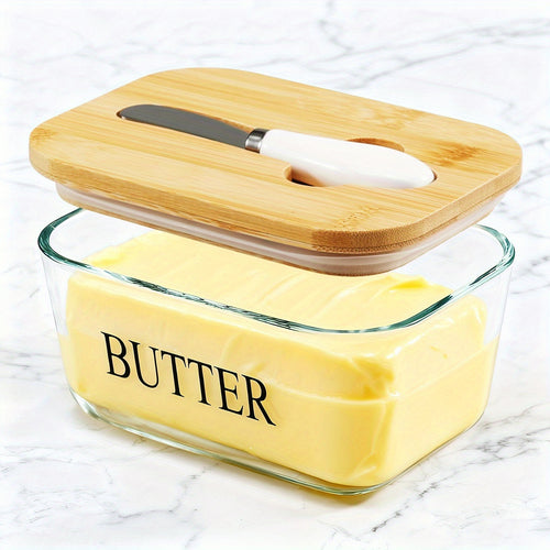 Large Glass Butter Dish with Lid Upgraded The Capacity to Holds 1lb of Butter Butter Keeper with Knife for Countertop and High-quality Seal Kitchen Decor and Gifts for Countertop and Refrigerator Door Shelf