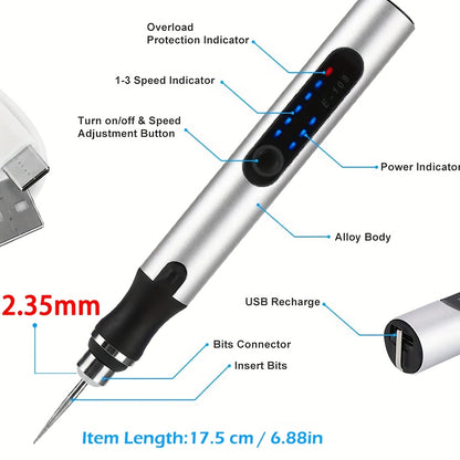 58pcs/74pcs/83pcs Mini Drill Portable Handheld Micro Carving Pen, Wireless Rotating Tool, USB Charging, Used for Cutting, Carving, Drilling, Polishing, And Buffing