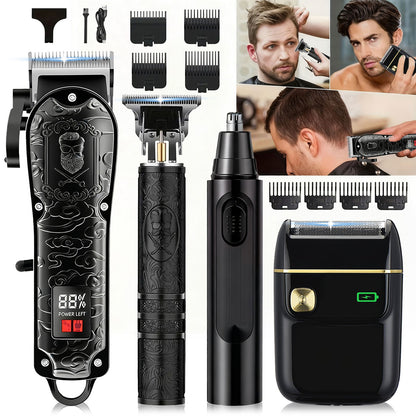 2/ 4pcs USB Rechargeable Men'S Grooming Set: 4pcs Set Includes A Hair Clipper, An Electric Shaver, And A Nose/ear Hair Trimmer, Featuring An LCD Battery Display; 2pcs Set Includes Two Hair Clippers. Makes An Ideal Gift For A Husband Or Boyfriend.
