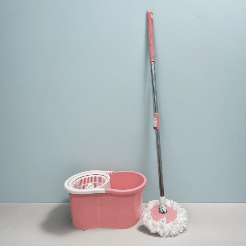 Pink Spin Mop and Bucket with Wringer Set, 360° Spinning Mop Bucket System with 4 Microfiber Mop Replacement Heads and Stainless Steel Adjustable Handle for Floor Cleaning