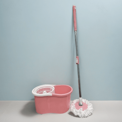 Pink Spin Mop and Bucket with Wringer Set, 360° Spinning Mop Bucket System with 4 Microfiber Mop Replacement Heads and Stainless Steel Adjustable Handle for Floor Cleaning